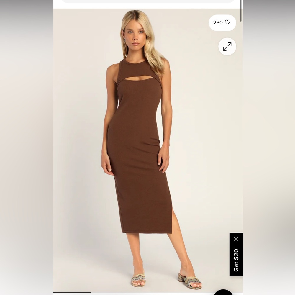 Lulus Cutout for Cute Brown Sleeveless Cutout Bodycon Midi Dress